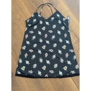 ModCloth Robot Nightgown V-Neck Tank Sleep Pajamas Navy Blue Women M NWT